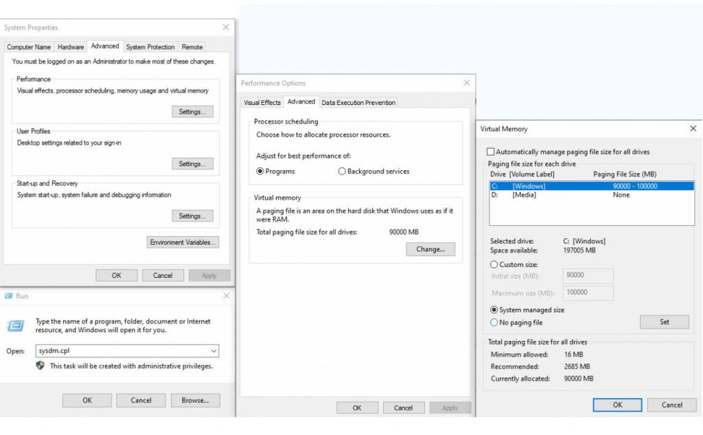 virtual memory settings