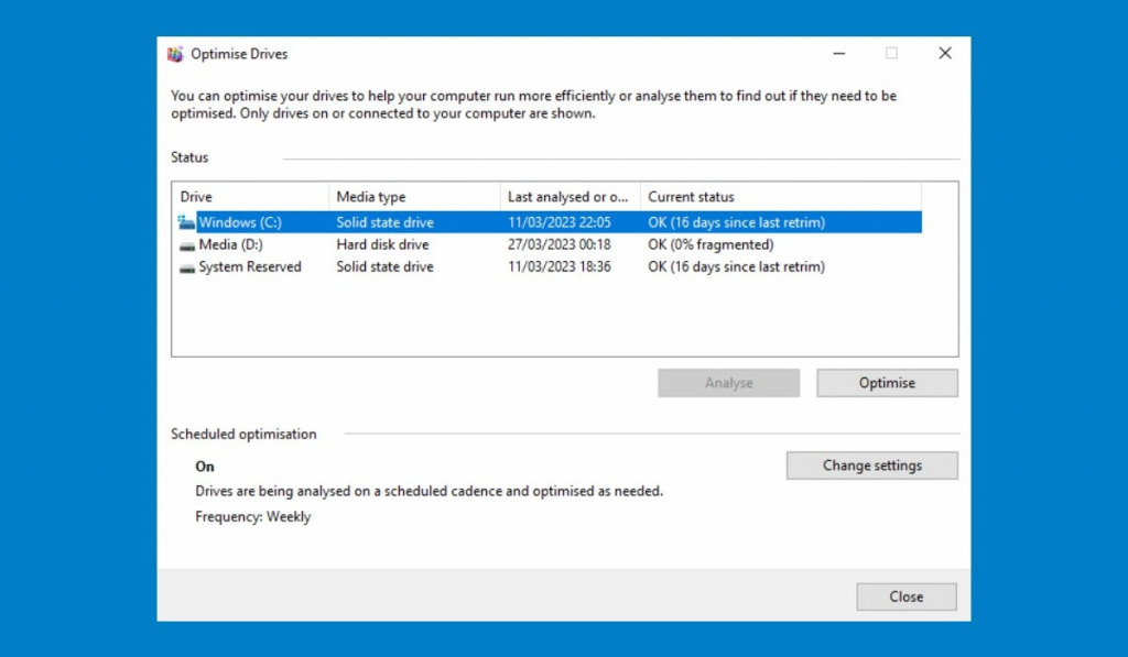 Defrag drive Windows