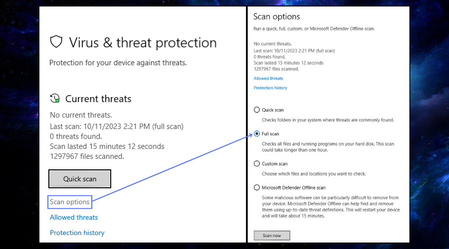 virus & threat protection scan