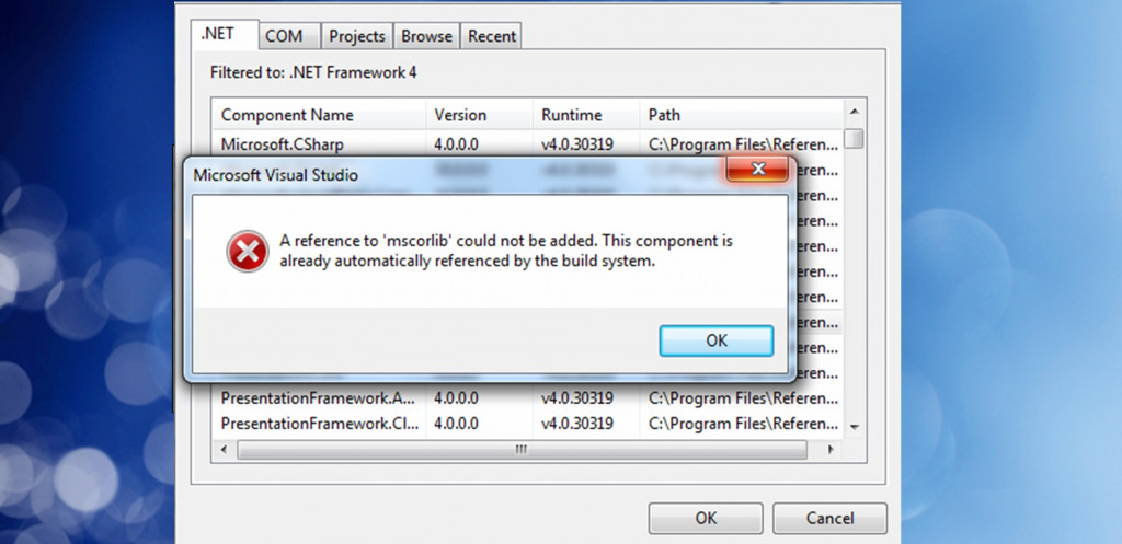 mscorlib.dll not added error