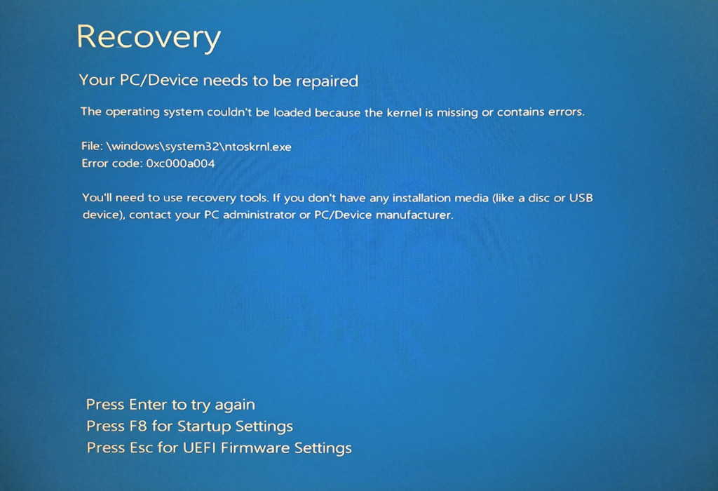 Windows Recovery ntoskrnl.exe