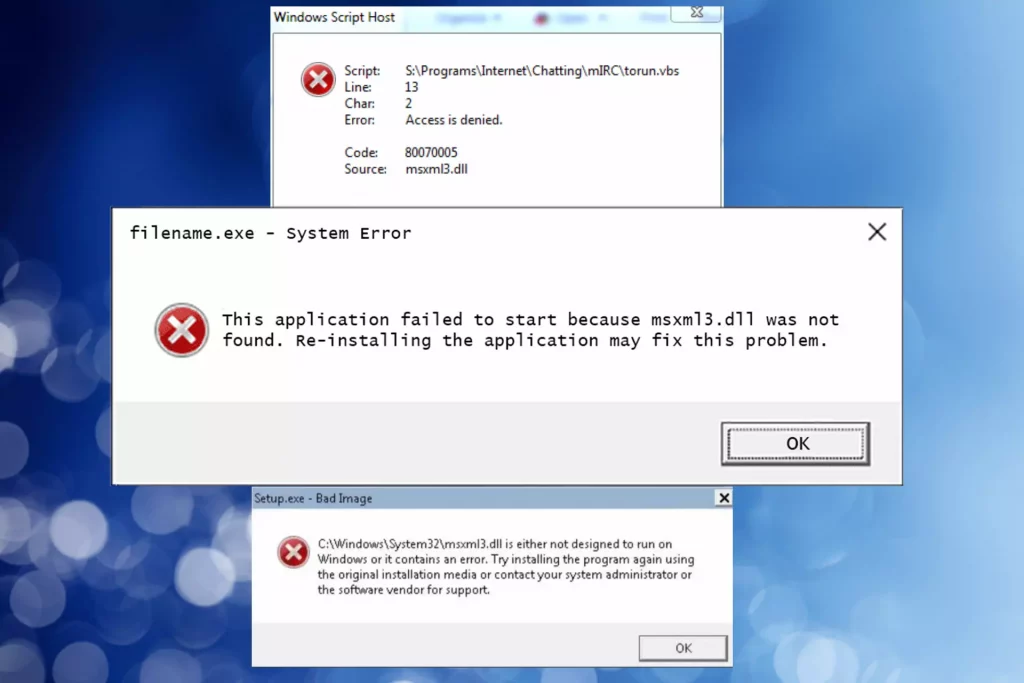 msxml3.dll missing Windows 10 error messages