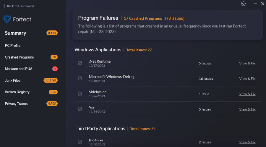 Fortect crashed programs best BSOD viewer windows 10 and 11