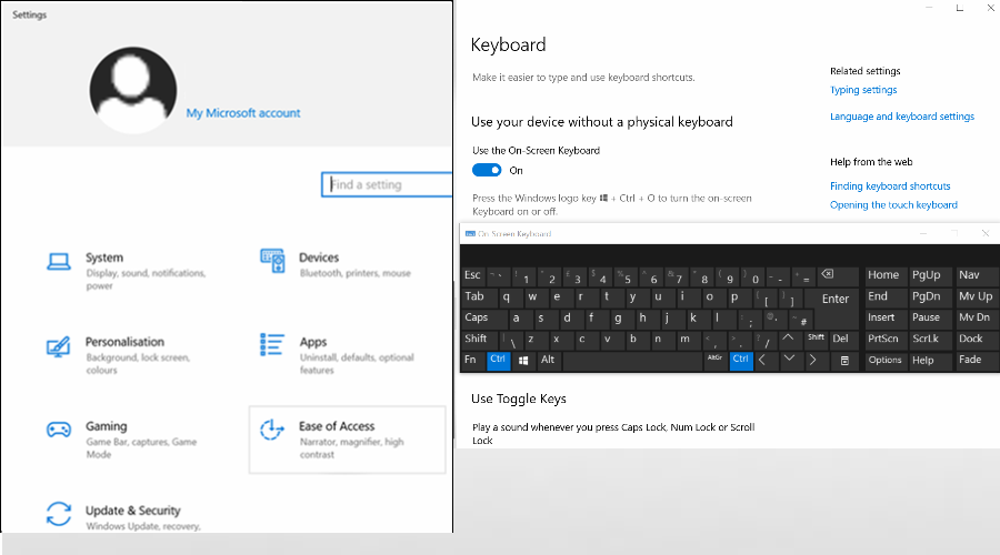 Windows on-screen keyboard to fix frozen keyboard laptop