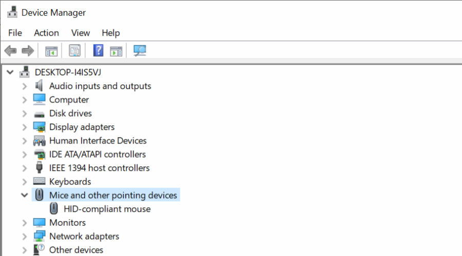 Access Device Manager with a frozen laptop mouse