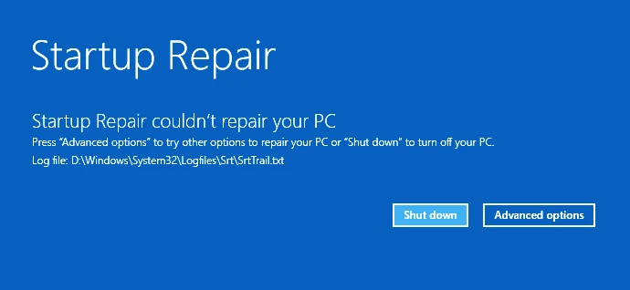 Automatic repair couldn't repair your pc: start repair