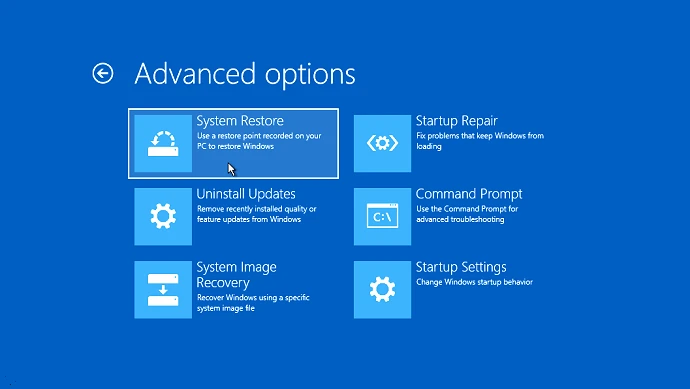 Automatic repair couldn't repair your pc: system restore