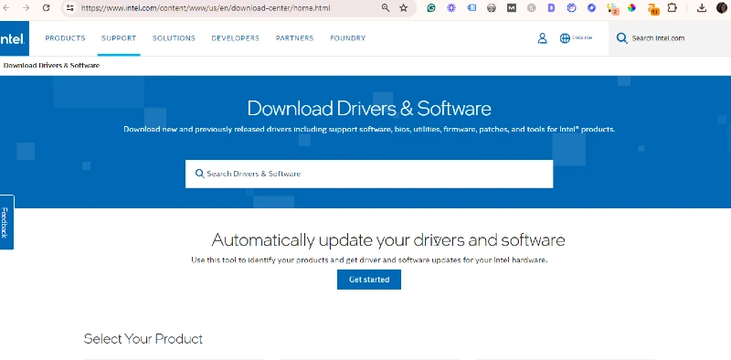 Update Drivers on Windows 10/11: intel page to download drivers update