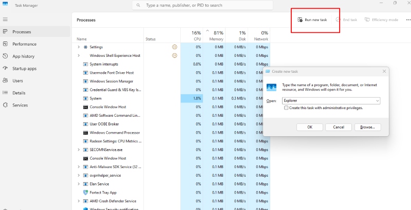 run new task for white screen of death