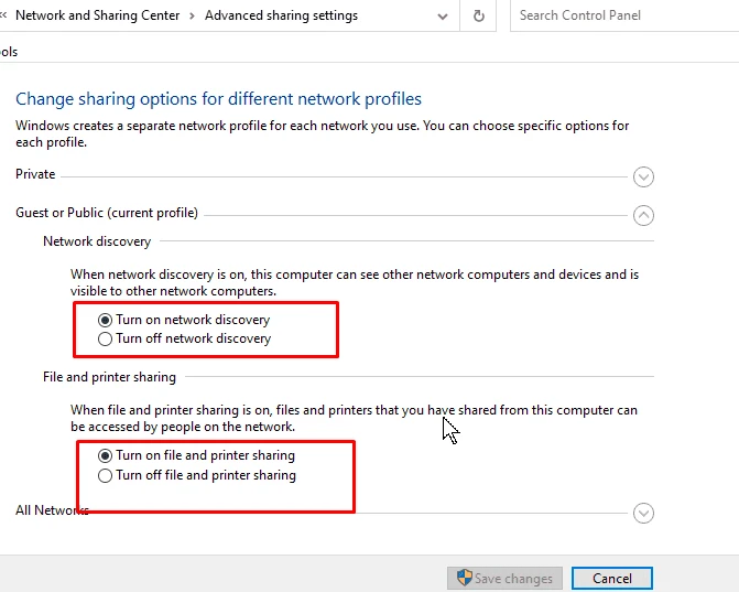 turn on file sharing: Windows 10 File Sharing Not Working