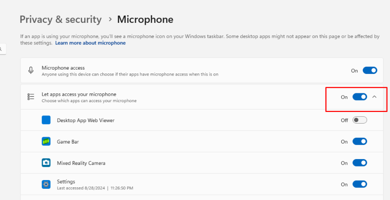 app should be enabled on microphone if windows 10 microphone not working