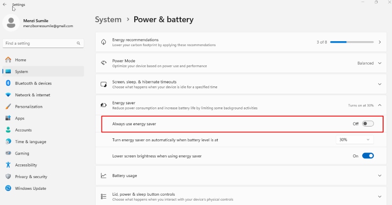 Battery Saver Mode Not Working in Windows 10