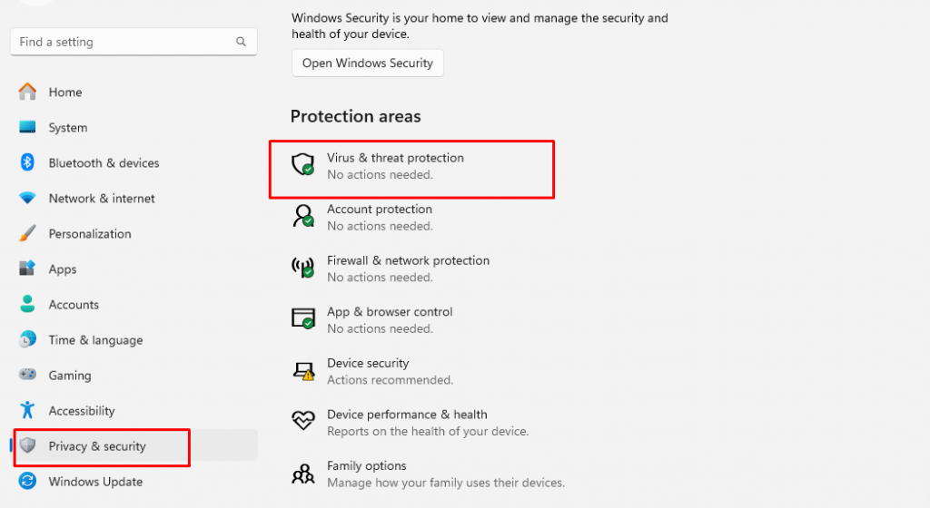 virus and threat protection enabled: adware and bloatware