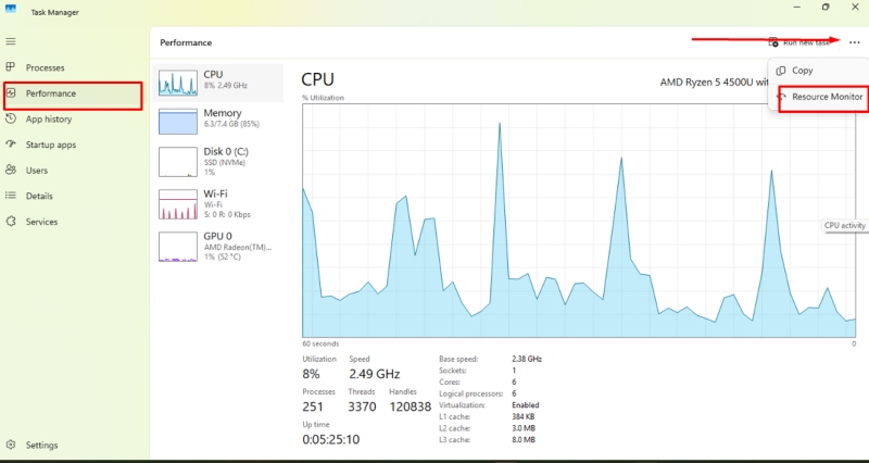 resource monitor: network sniffing