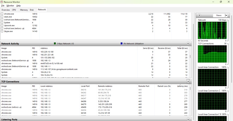 resource monitor: network sniffing