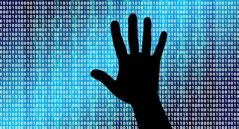 Human hand with digital cyber security code: Stealth Malware