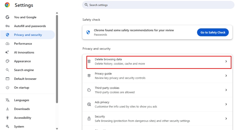 delete browsing data: fake system alerts
